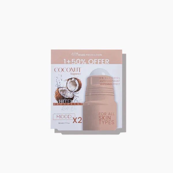 موود رول اون 50مل جوز هند 2ق عرض - Mood Coconut Whitening Deodorant Roll-On OFFER 1+50% 50 ML