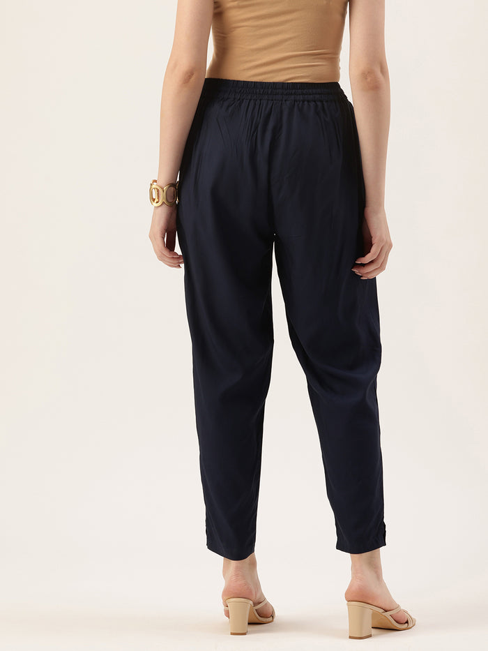 Blue Pencil Pleated Cigarette Trousers