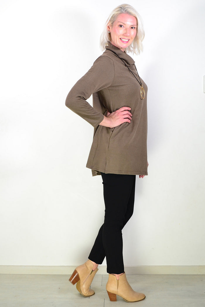 Brown Long Sleeve Turtleneck Tunic Top