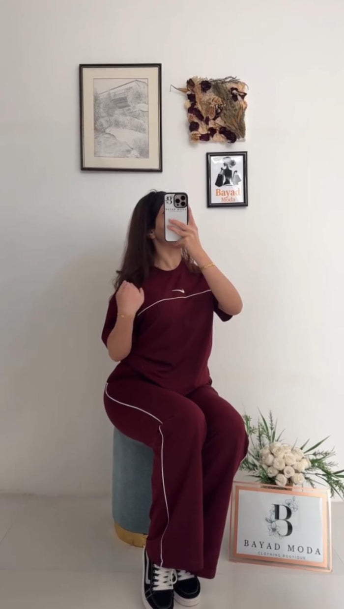 CH 6022 | Women Casual T-Shirt & Side Stripe Track Pants Co-Ord Set| Saimwear