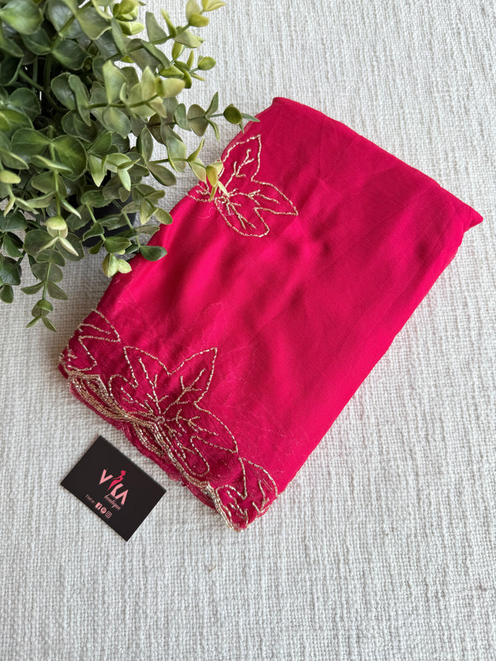 Cut Dhana work plain chiffon saree