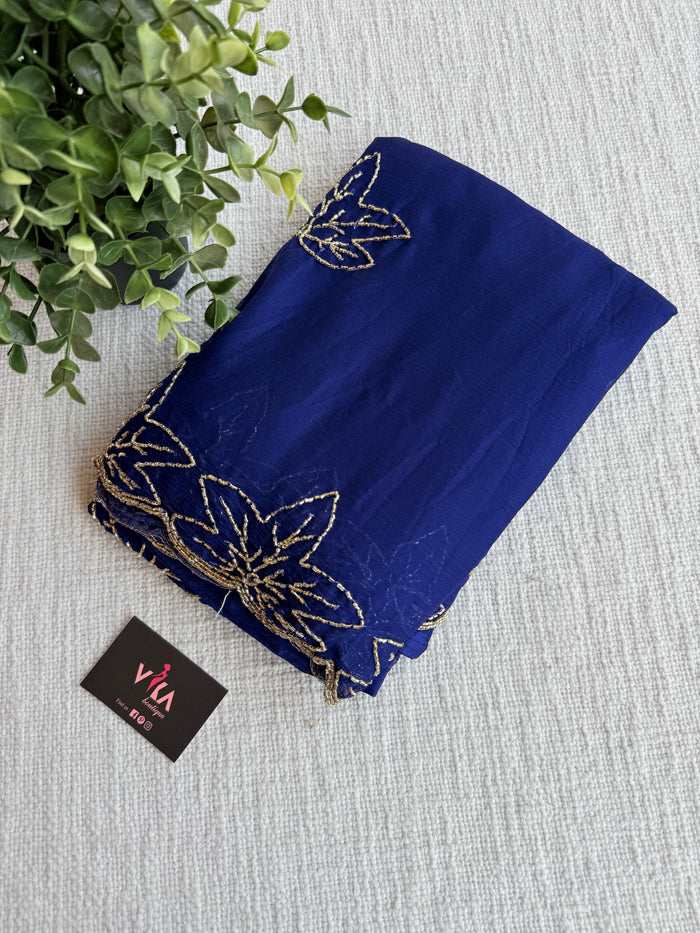 Cut Dhana work plain chiffon saree