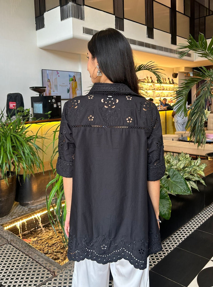 Daenysia Supima Cotton Black Shirt With Cami