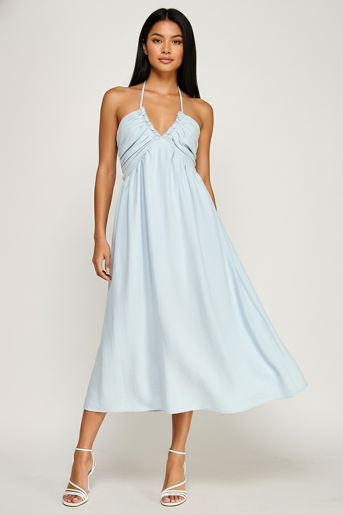 Halter Neck Open Back Self Tie Maxi Dress - BRICK