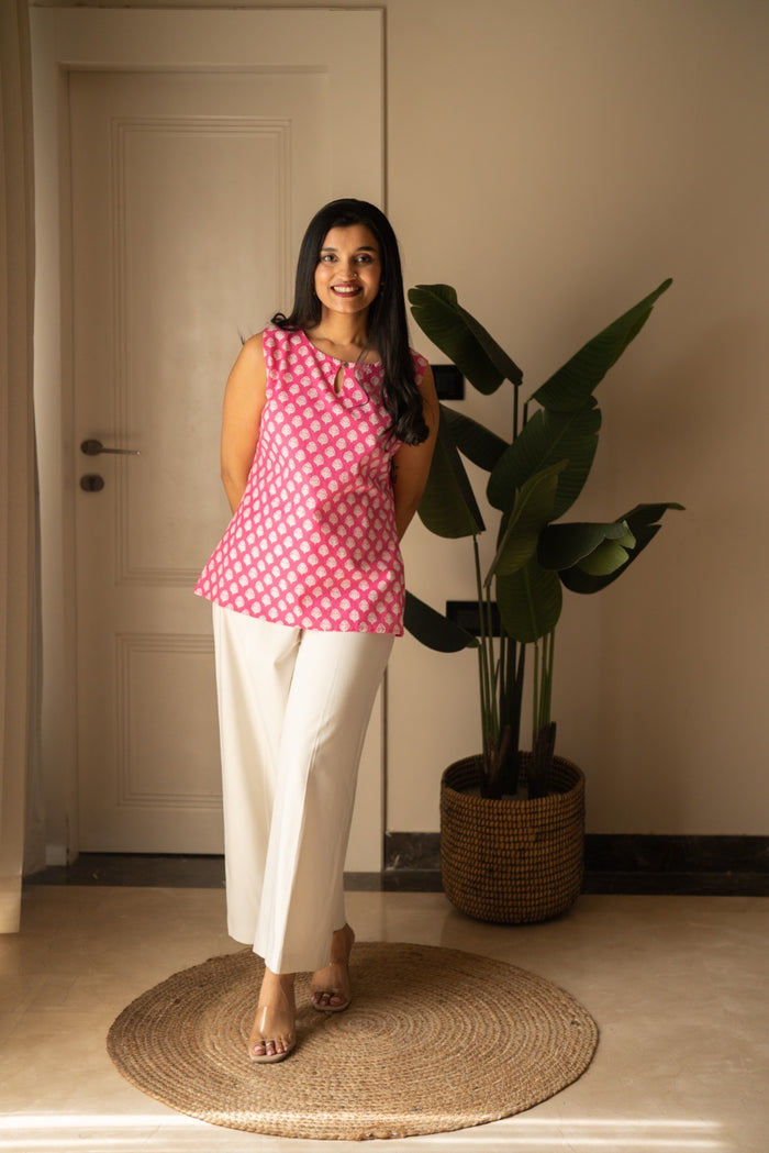 Lily 2.0 Sleeveless Cotton Top- Pink Booti