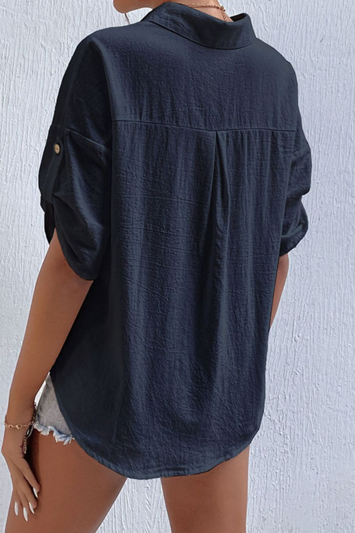 Roll-Tab Sleeve Shirt with Pockets Navy