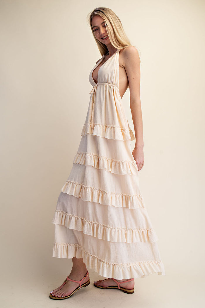 SOFT HALTER TIERED MAXI DRESS