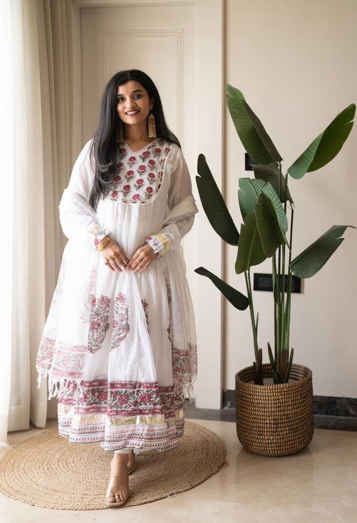 Somya White Boota Anarkali Set
