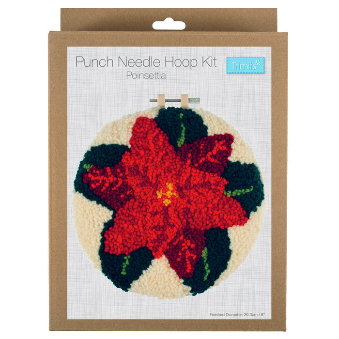 Trimits Punch Needle Kit Yarn and Hoop: Christmas Poinsettia, 20.3cm Diameter, Includes Yarn, Hoop, Fabric, Punch Needle, and Instructions