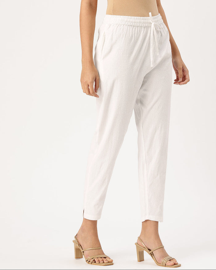 White Solid Stretch Pencil Pant