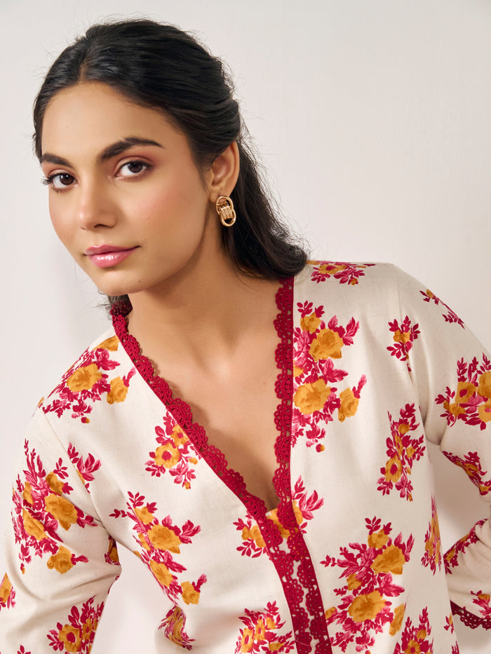 Women's Floral Lace Kurta Set