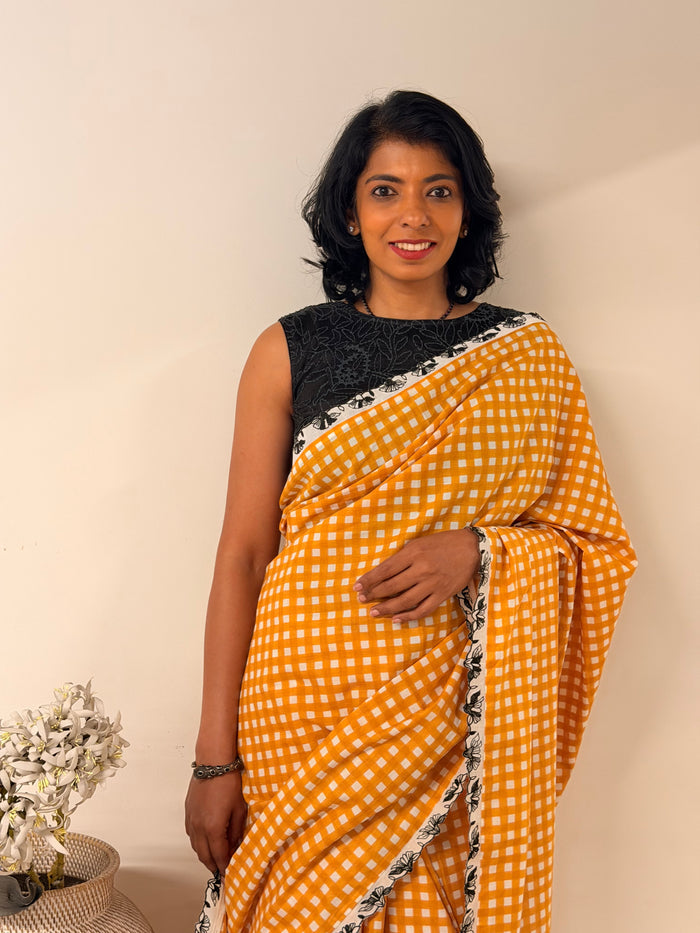 Zephyr Cutwork Embroidered Cotton Saree - Yellow