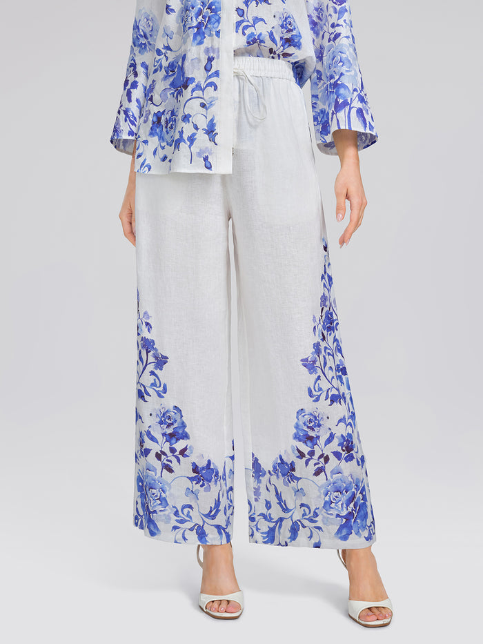 100% Linen Drawstring Wide-Leg Pants