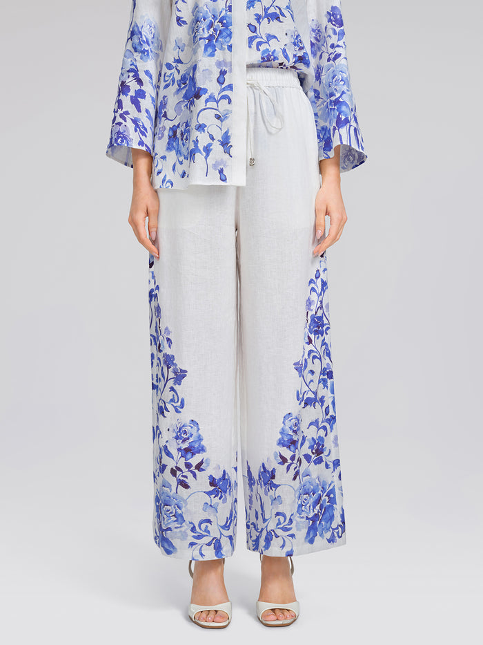 100% Linen Drawstring Wide-Leg Pants