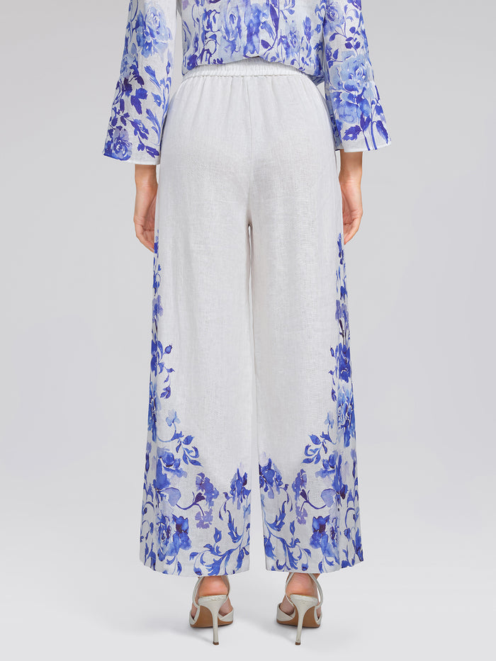 100% Linen Drawstring Wide-Leg Pants