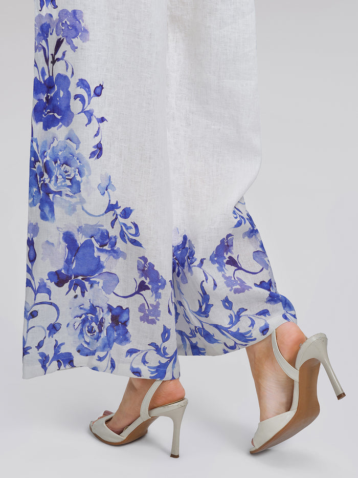 100% Linen Drawstring Wide-Leg Pants