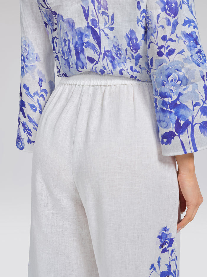 100% Linen Drawstring Wide-Leg Pants