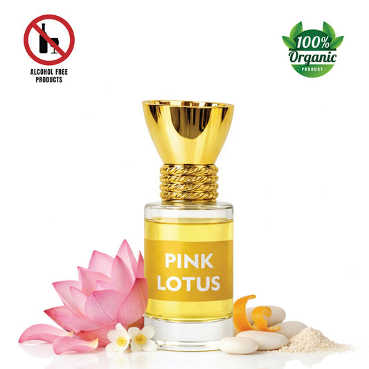 100% Organic Luxury Pink Lotus Attar perfume oil in a 6ml glass bottle.
