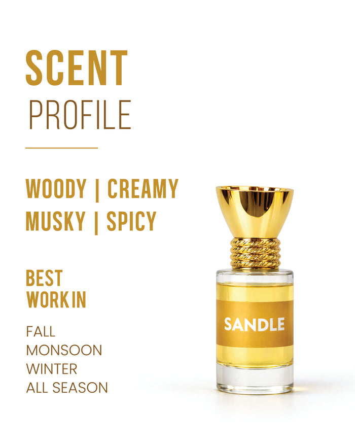 6ml bottle of 100% organic luxury sandalwood attar perfume oil