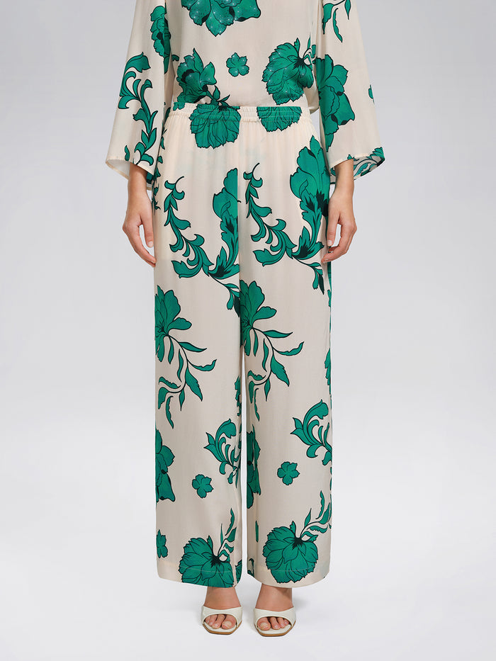 100% Silk Drawstring Waist Elastic Wide-Leg Pants