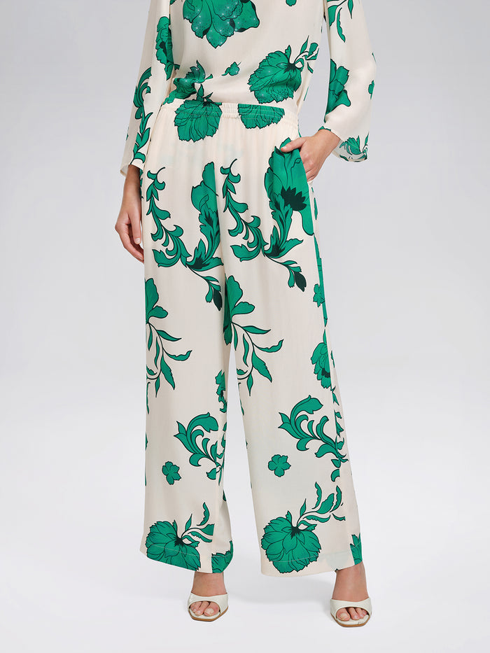 100% Silk Drawstring Waist Elastic Wide-Leg Pants