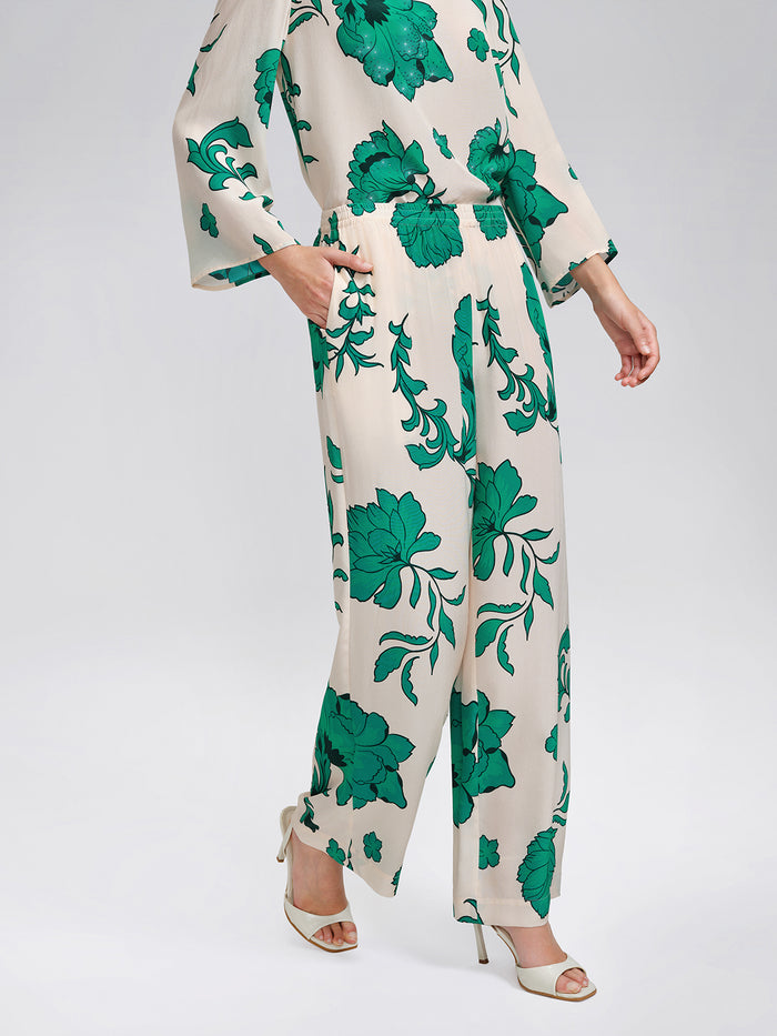 100% Silk Drawstring Waist Elastic Wide-Leg Pants