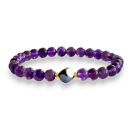 Amethyst beaded bracelet, purple 6mm natural stone beads