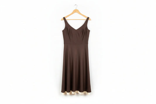 ANN TAYLOR - Women's Brown Dress with Cream Trim - Size 8 100% Silk Shell (USED)