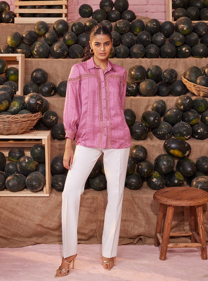 Anna Iconic Cupro Pink Print Shirt