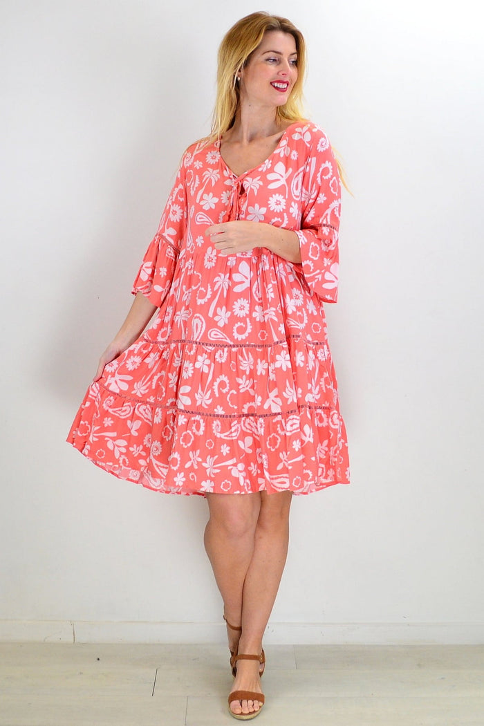 Apricot white bohemian tunic dress by New U Collection, featuring lightweight fabric and relaxed fit, ideal for casual wear