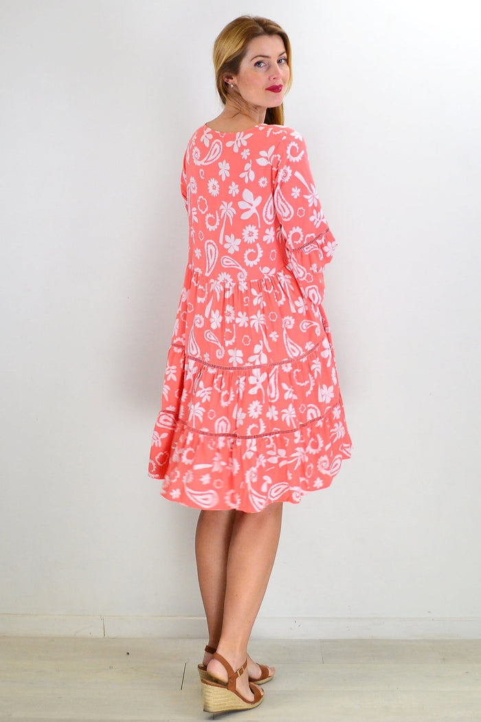 Apricot white Bohemian tunic dress from New U Collection with flowing fabric and boho-inspired design.