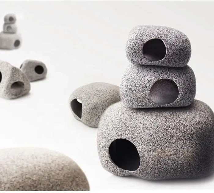 Small gray speckled stone aquarium cave with 1-hole hideout