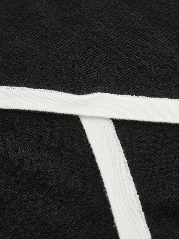 Asymmetric Contrast Trim Wool Blend Cropped Polo Top