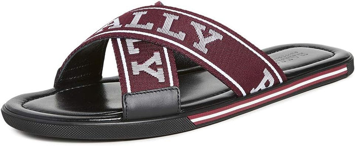 Bally Bonk Slide Sandals "Black Red White Logo Cross Design"