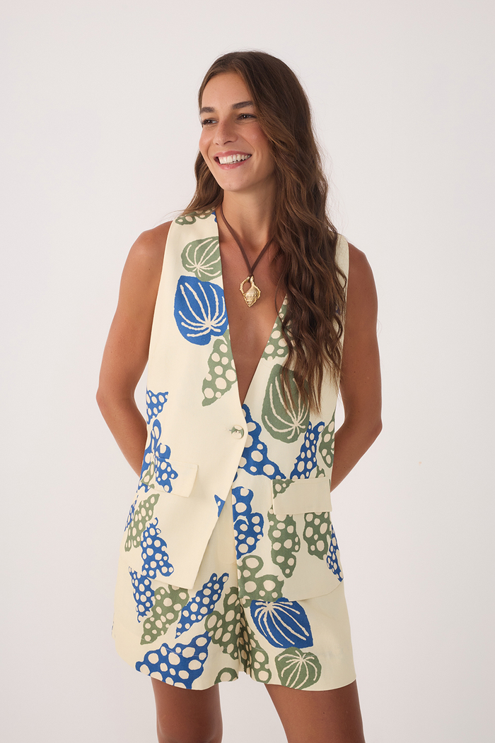 Beige Begonia Plunging Neck Maxi Vest_2