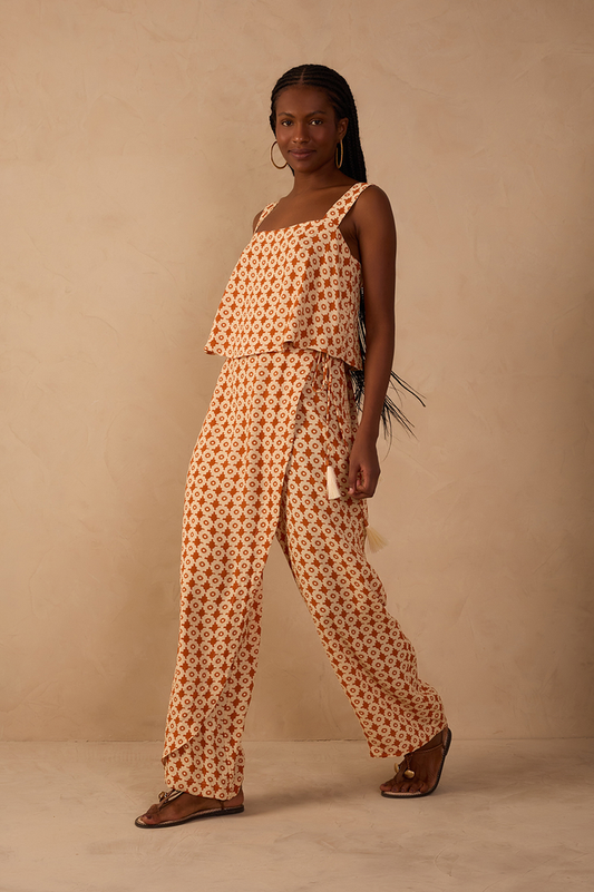 Beige Melissa Side Ties Wrap Crepe Pants_1