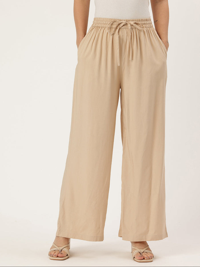 Beige Ethnic Palazzos,  Palazzo, Solid Palazzo, Plain Palazzo, Beige Palazzo