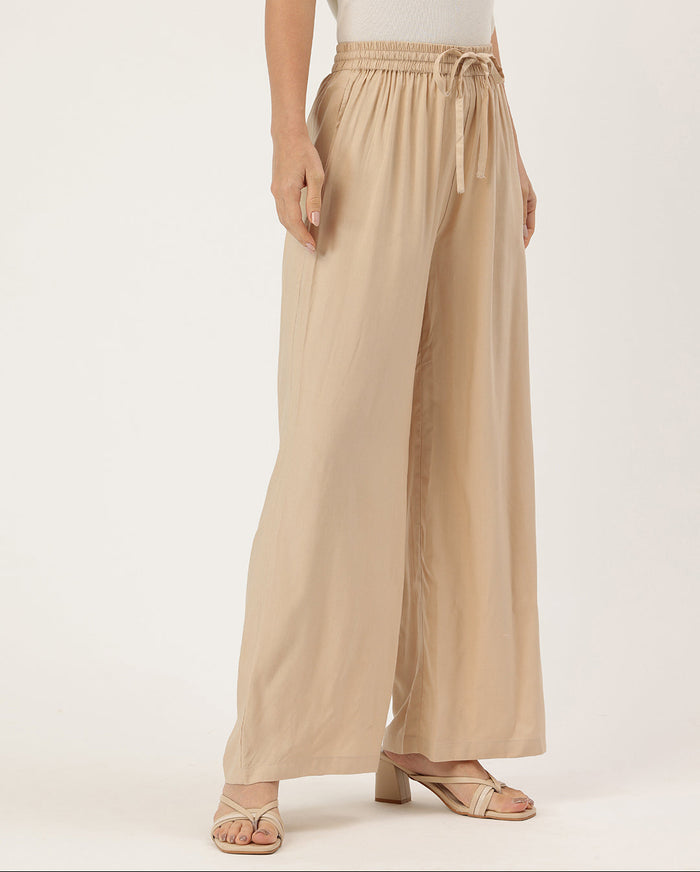 Beige Ethnic Palazzos,  Palazzo, Solid Palazzo, Plain Palazzo, Beige Palazzo
