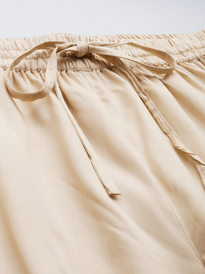Beige Solid Pencil Pant