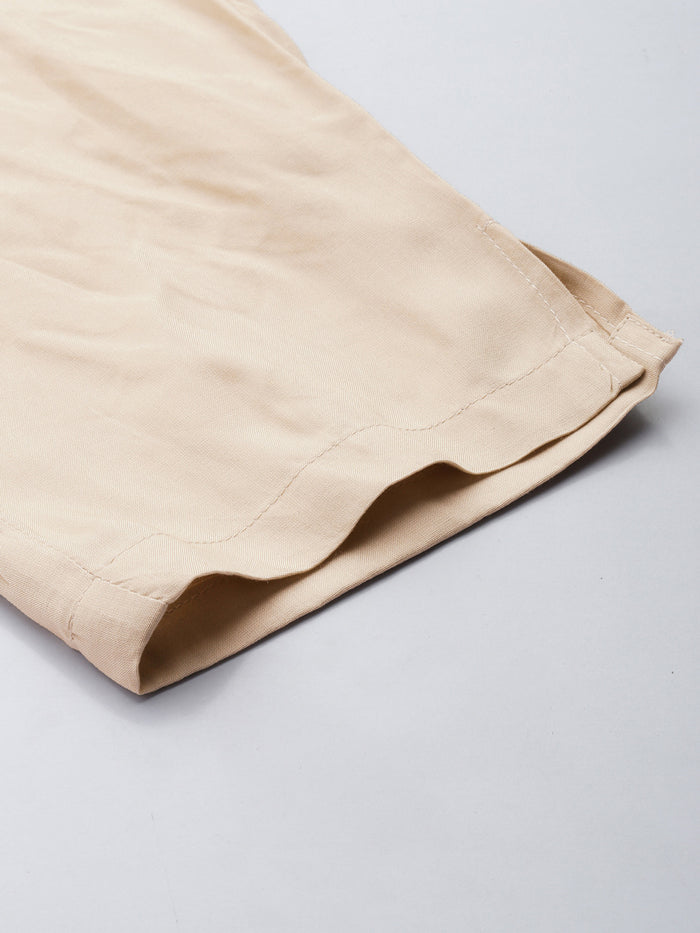 Beige Solid Pencil Pant