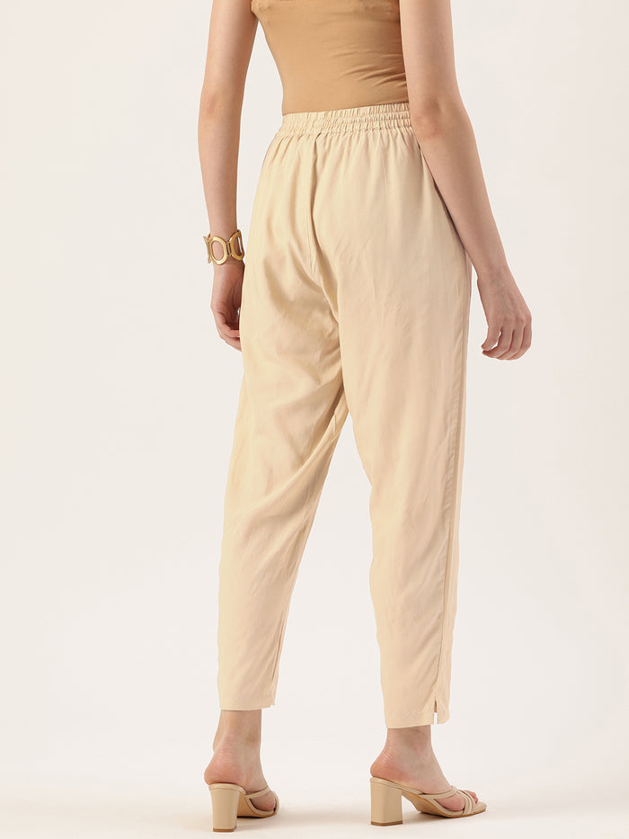 Beige Solid Pencil Pant