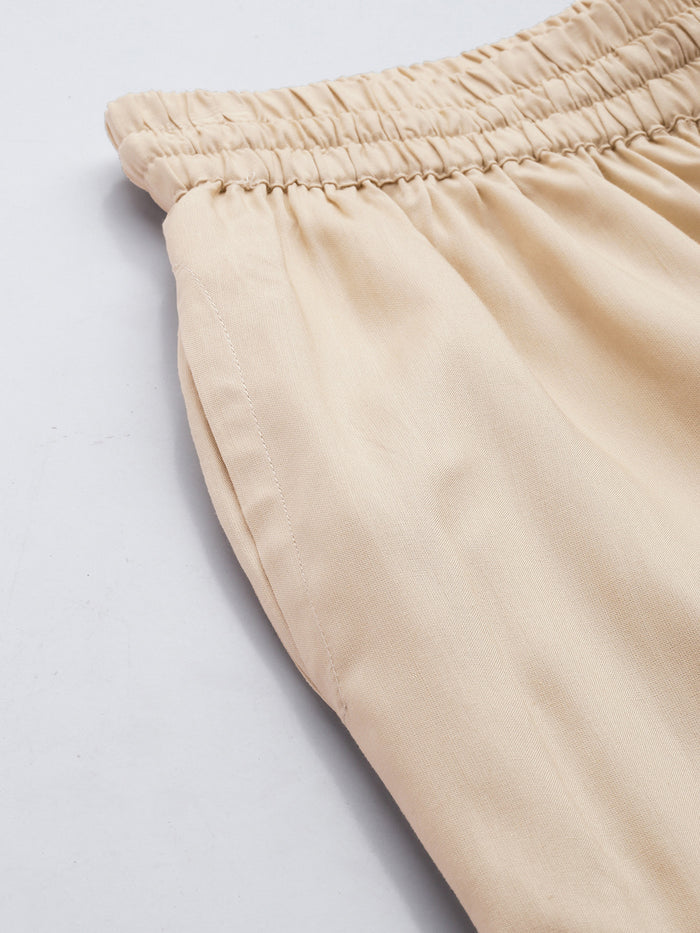 Beige Solid Pencil Pant