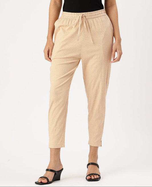 Beige Solid Stretch Pencil Pant