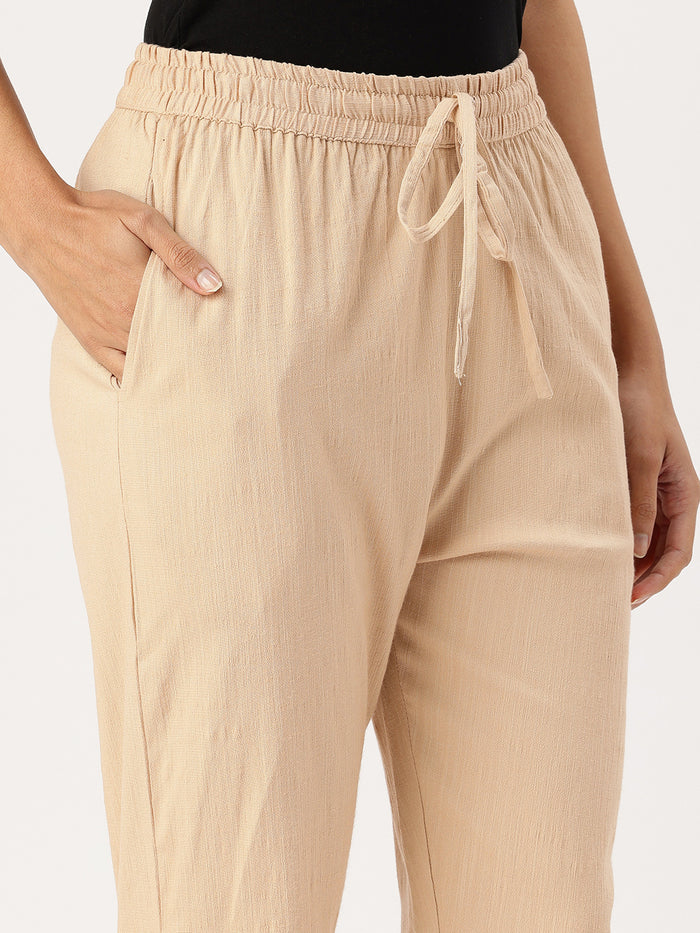 Beige Solid Stretch Pencil Pant