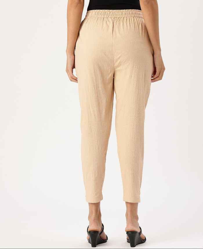Beige Solid Stretch Pencil Pant