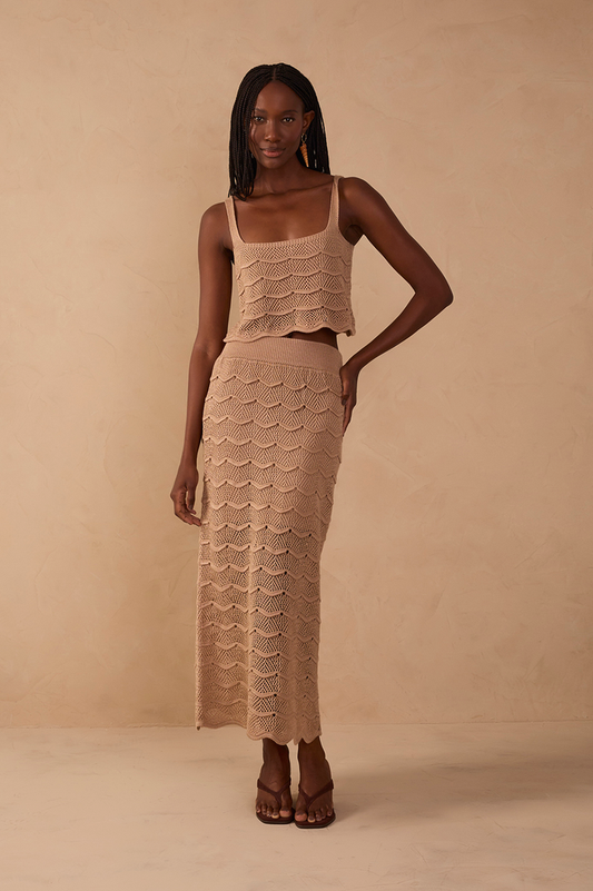 Beige Waves Tricot Midi Skirt_1