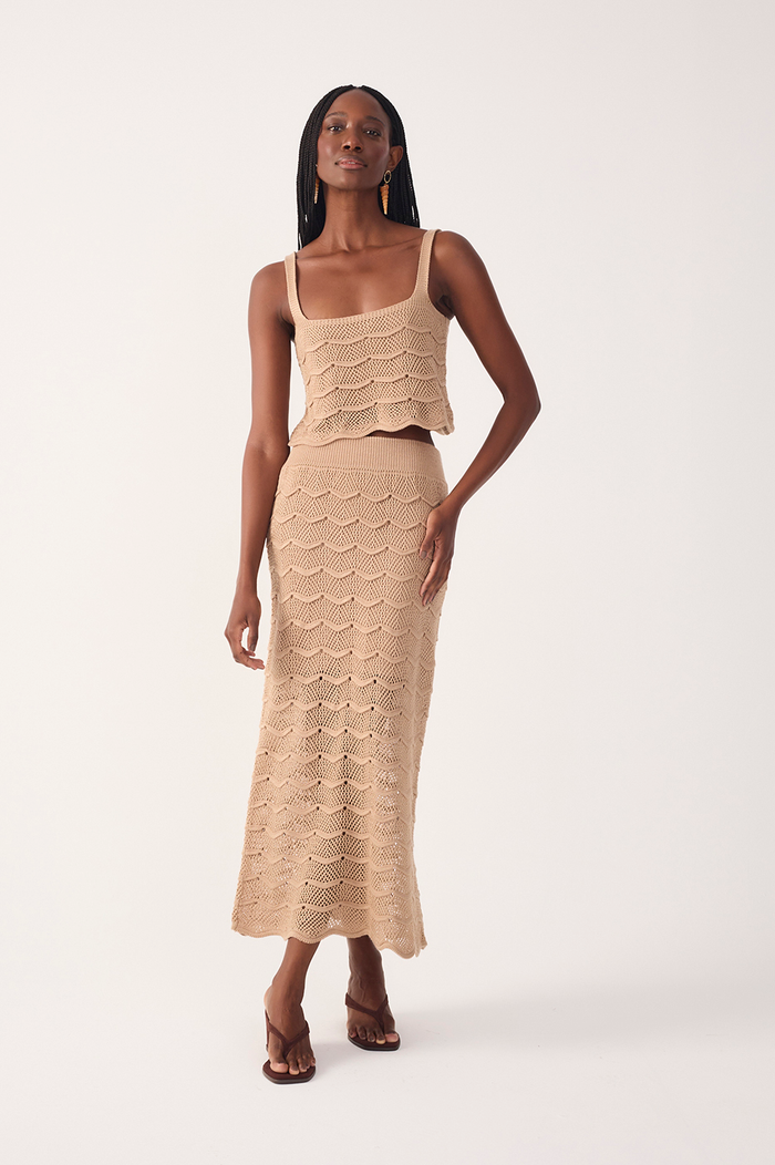 Beige Waves Tricot Midi Skirt_2