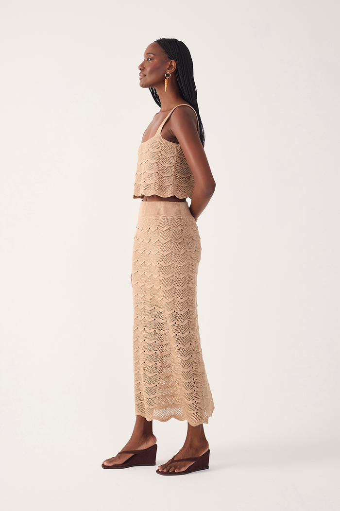Beige Waves Tricot Midi Skirt_3