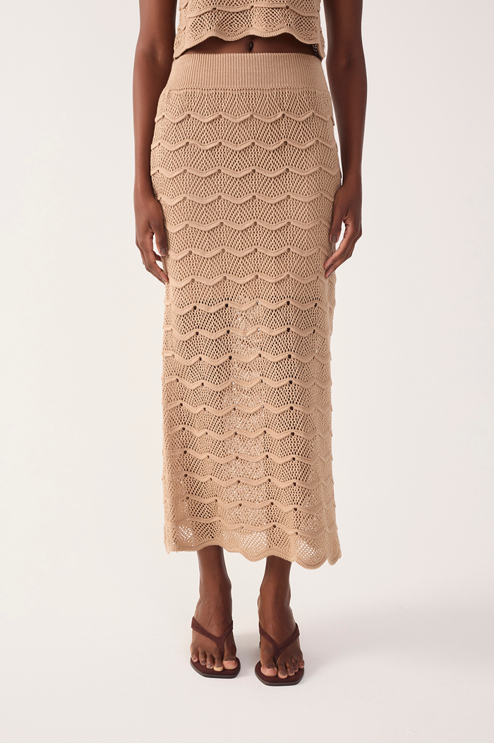 Beige Waves Tricot Midi Skirt_4
