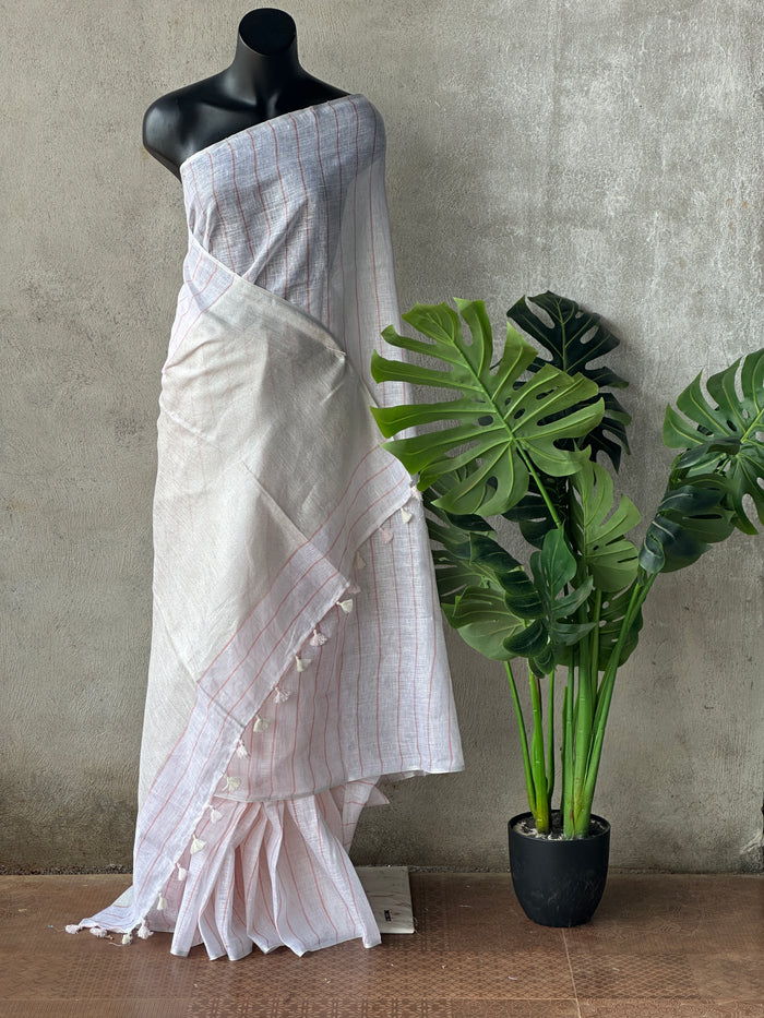 Bhagalpur Linen saree- peach